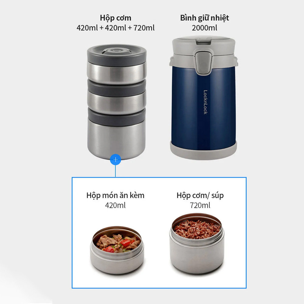 LocknLock Easy Carry LHC8039BLU đựng được nhiều thức ăn