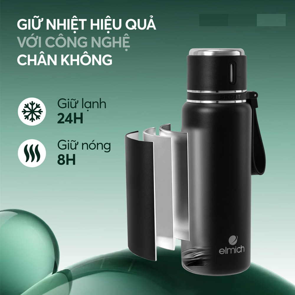 Bình Giữ Nhiệt Inox 304 Elmich EL1455BK tích hợp công nghệ chân không