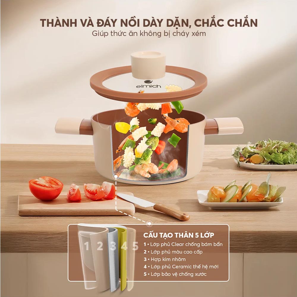 Bộ Nồi Chống Dính Ceramic Elmich Mocha EL5243MC04 giữ nhiệt lâu
