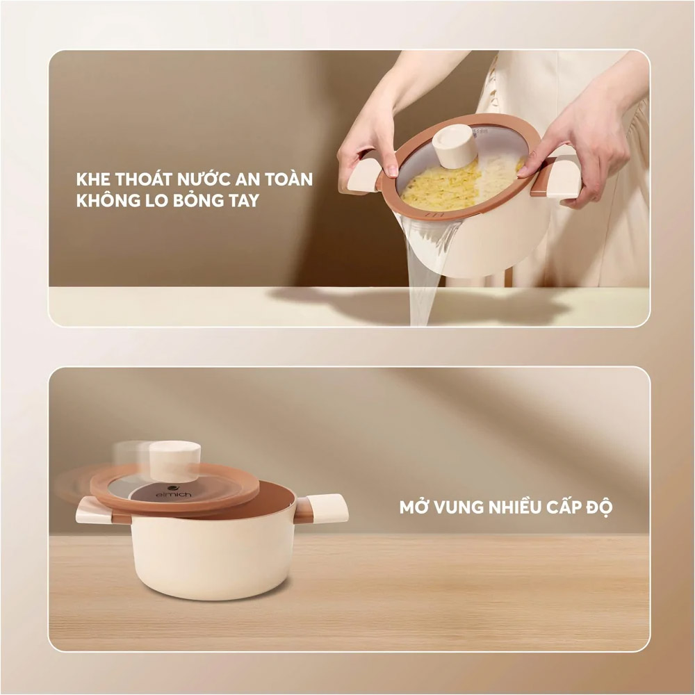 Dễ chắt bỏ nước thừa trong Bộ Nồi Elmich Mocha EL5243MC04