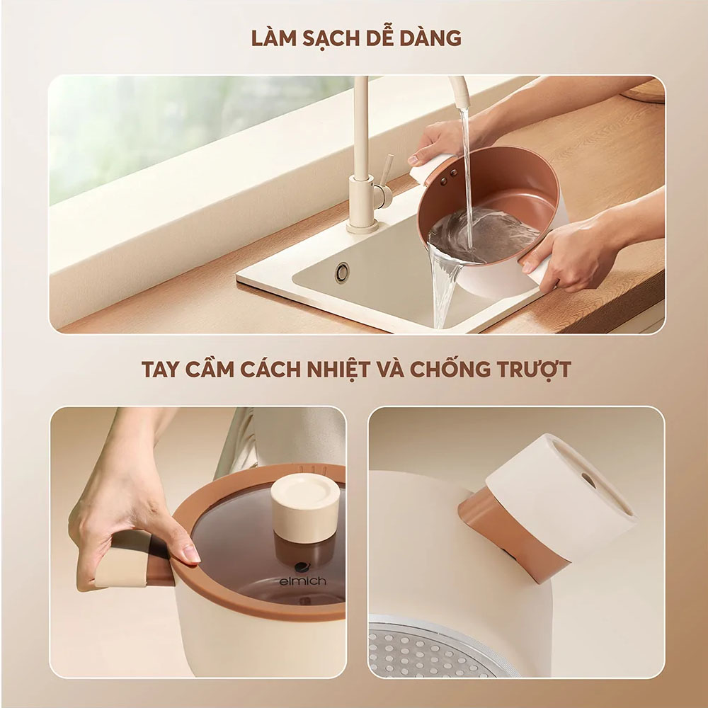 Bộ Nồi Elmich Mocha EL5243MC04 có thiết kế tay cầm chống trượt