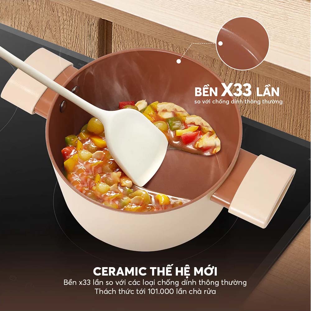 Bộ Nồi Chống Dính Ceramic Elmich Mocha EL5243MC04 chống dính hiệu quả