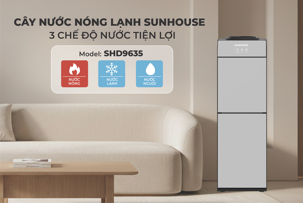 Cây Nước Nóng Lạnh Sunhouse SHD9635 670W có chế độ nước nóng - lạnh - nguội