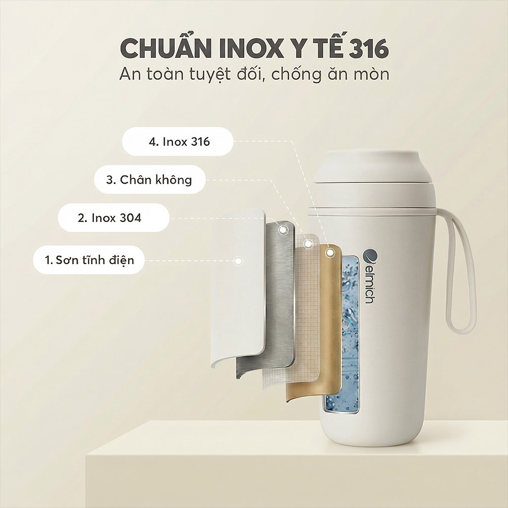 Cốc Giữ Nhiệt Inox 316 Elmich EL8305WH đảm bảo an toàn khi sử dụng