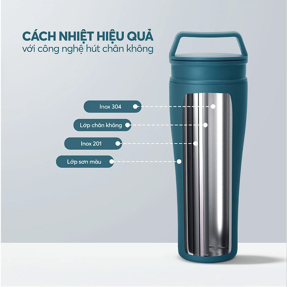 Cốc Giữ Nhiệt Inox 304 Elmich EL8374SB có công nghệ hút chân không