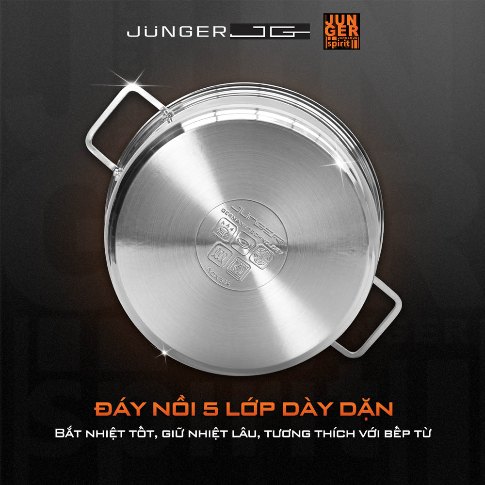 Bộ Nồi Junger CWJ-070 cấu tạo đáy 5 lớp chắc chắn