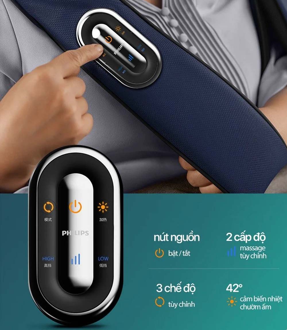 Đệm Massage Philips PPM3521 trang bị bảng điều khiển nút nhấn trực quan