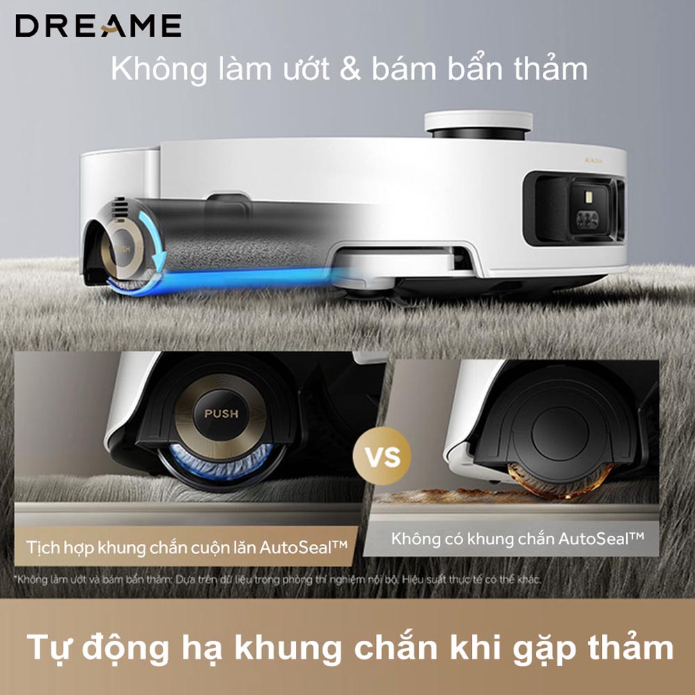 Dreame Aqua10 Roller tự động hạ khung chắn khi gặp thảm