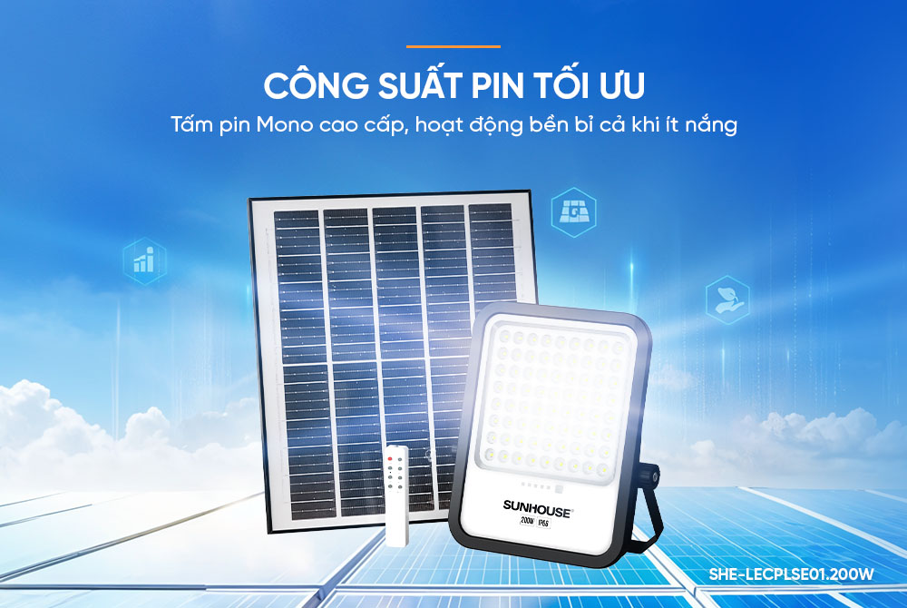 Eco Sunhouse SHE-LECPLSE01.200W có công suất pin tối ưu