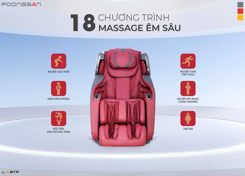 18 chương trình massage tự động cho từng nhu cầu sử dụng