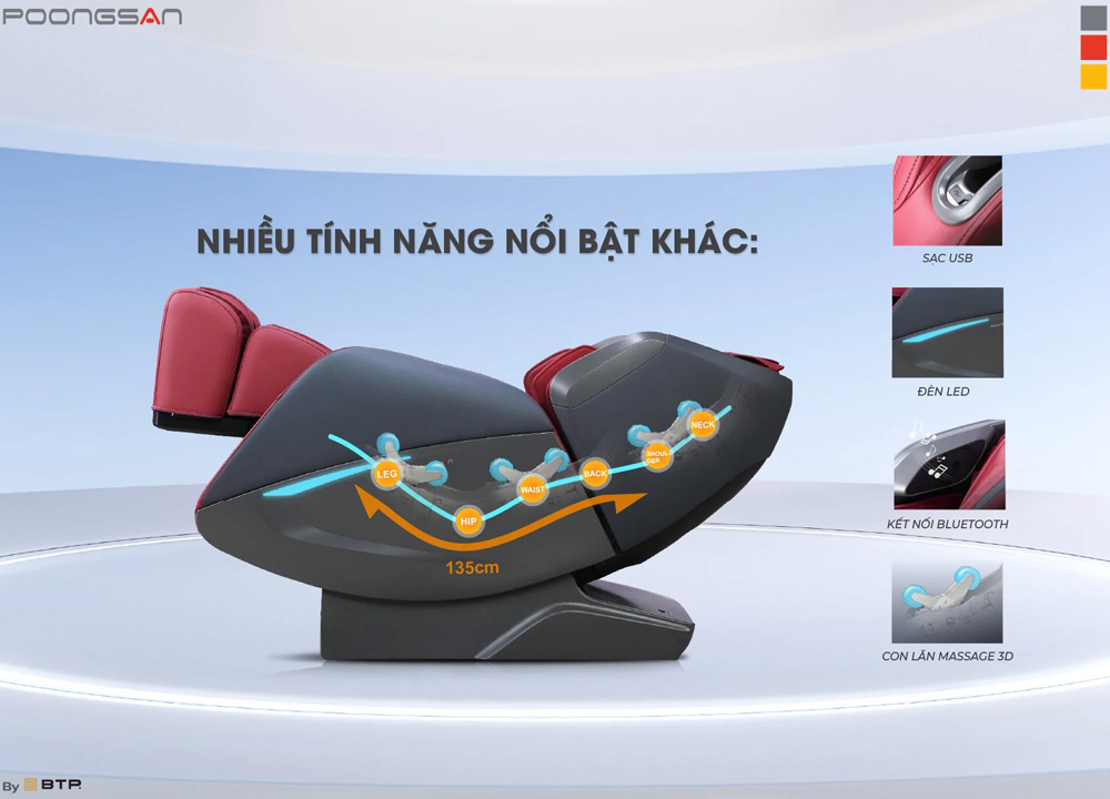 Ghế Massage Poongsan MCP-501 trang bị cổng sạc USB tiện lợi tại tay vịn