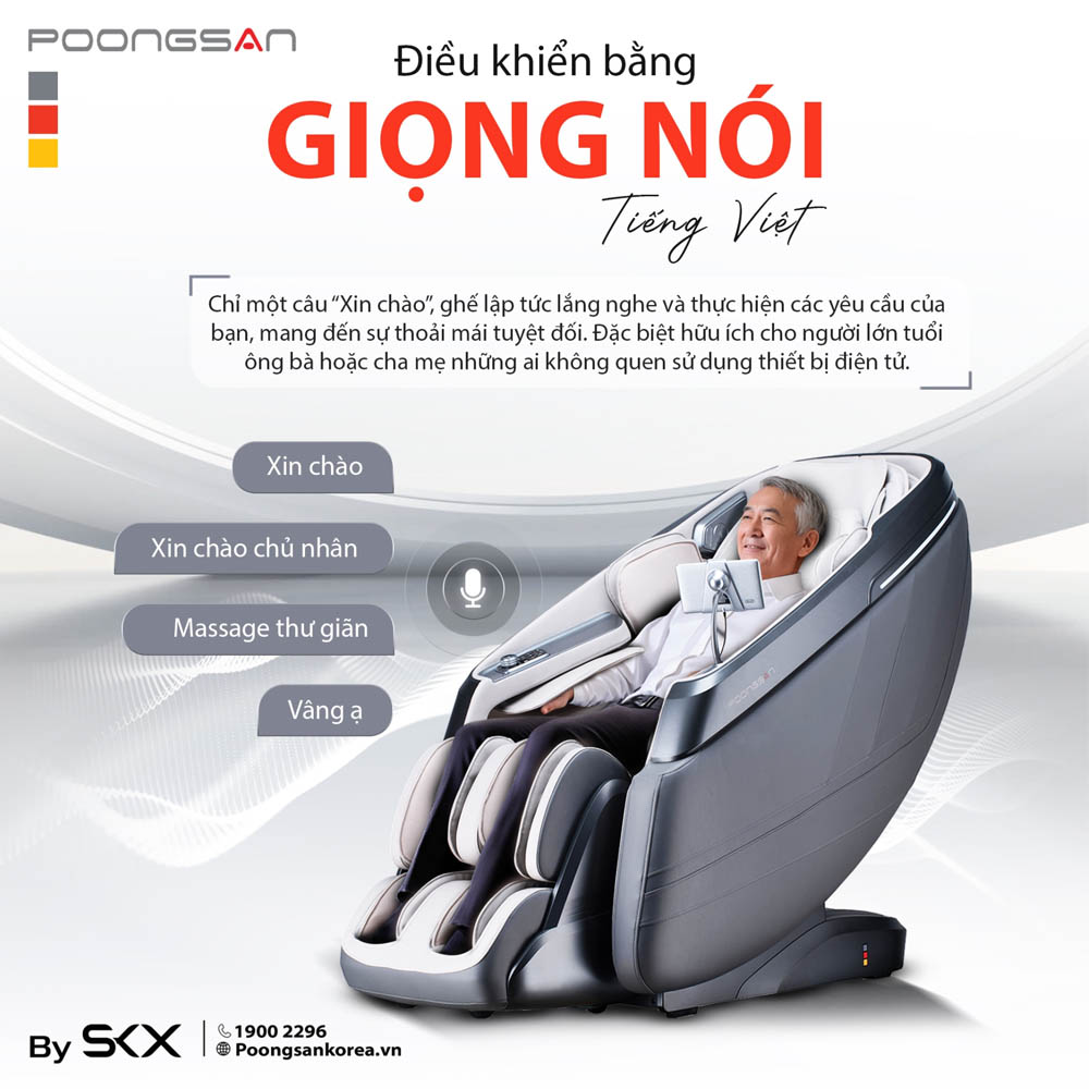Ghế Massage Poongsan MCP-865 cho phép điều khiển bằng giọng nói