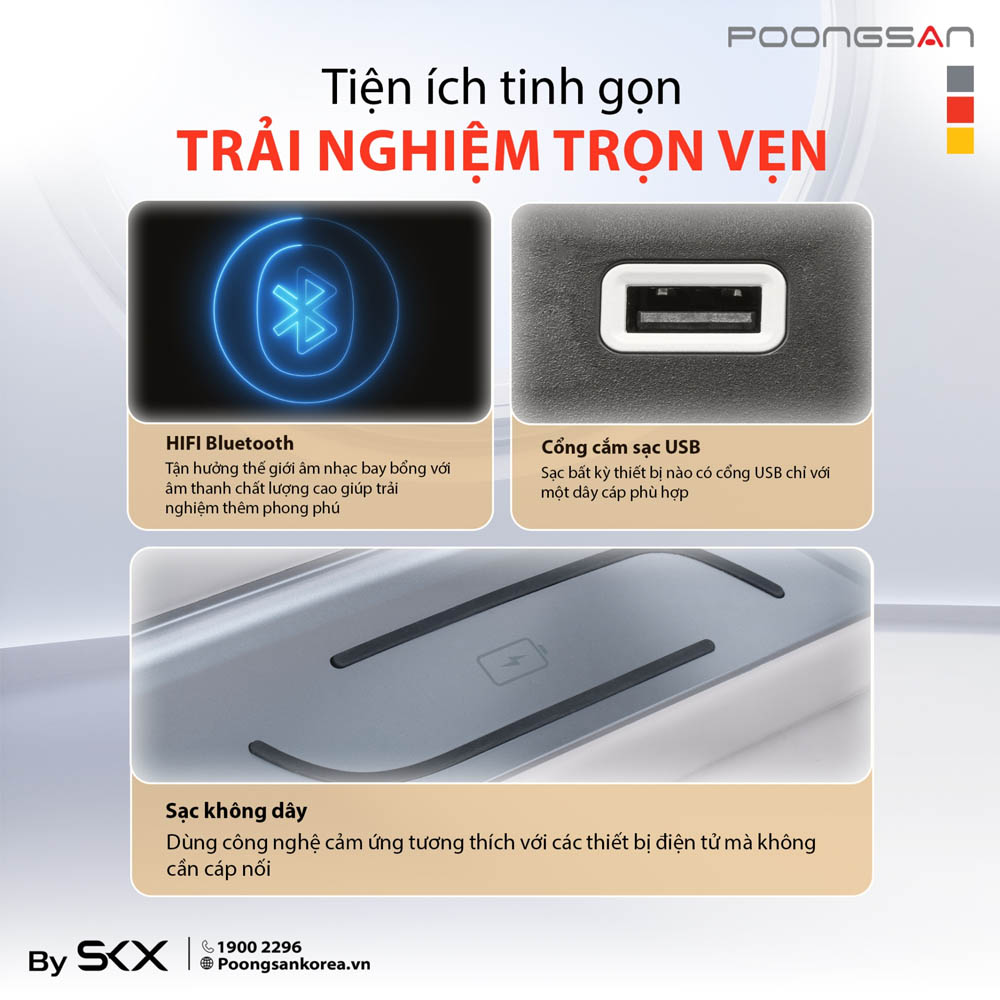 Ghế Massage Poongsan MCP-865 tích hợp sạc không dây và cổng USB