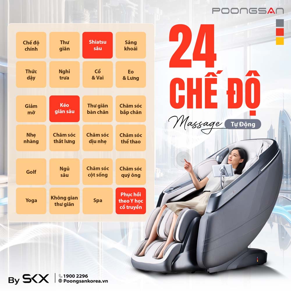 24 chương trình massage tự động, phù hợp nhiều nhu cầu