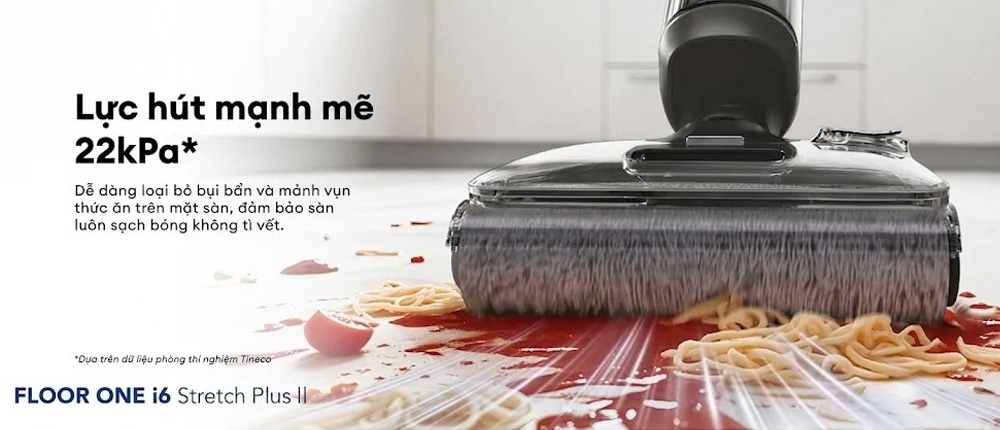 Tineco Floor One i6 Stretch Plus II sở hữu lực hút mạnh mẽ 22.000Pa