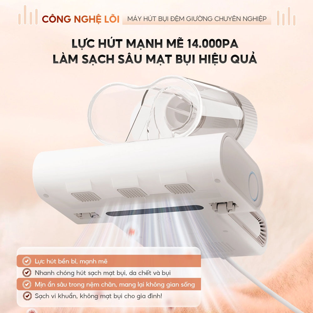 Máy Hút Bụi Đệm Giường Aqua ASM-Y201(W) có lực hút 14000Pa