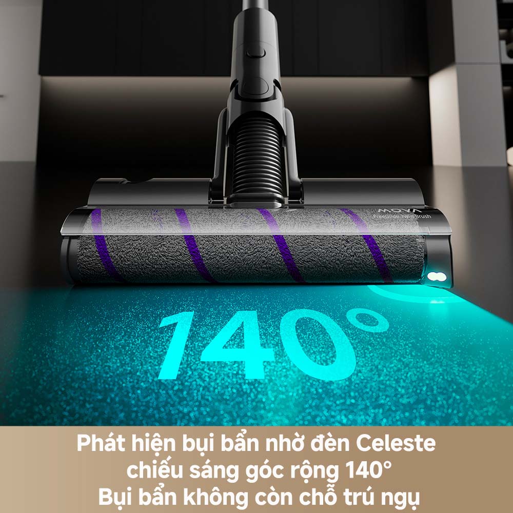 Đèn chiếu bụi góc rộng 140° của Máy Hút Bụi Lau Nhà Cầm Tay Mova I10