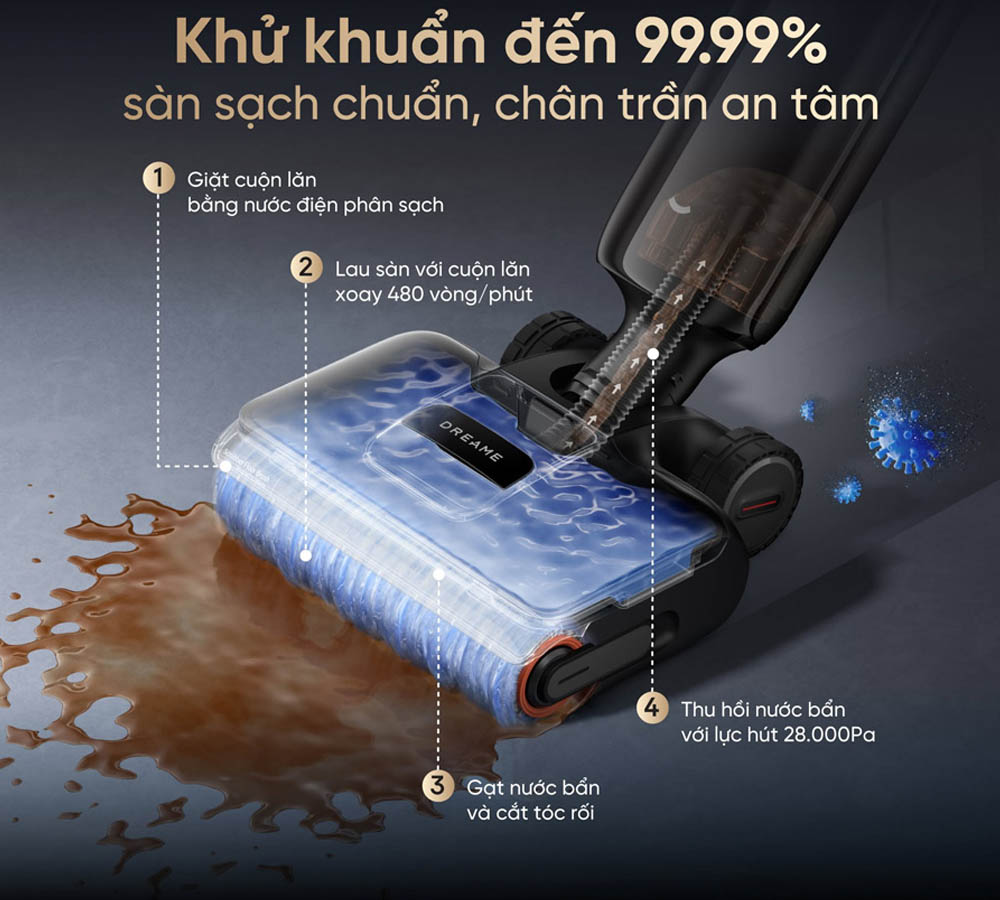 Máy Hút Bụi Lau Nhà Dreame H16 FlexReach tự động điện phân nước
