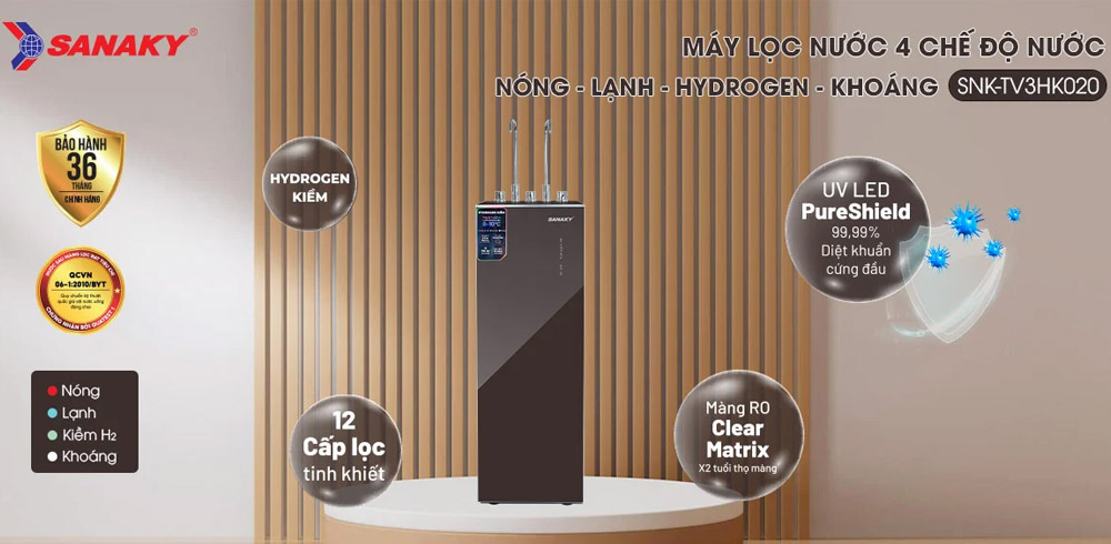 Máy Lọc Nước Sanaky SNK-TV3HK020 có thiết kế sang trọng, hiện đại