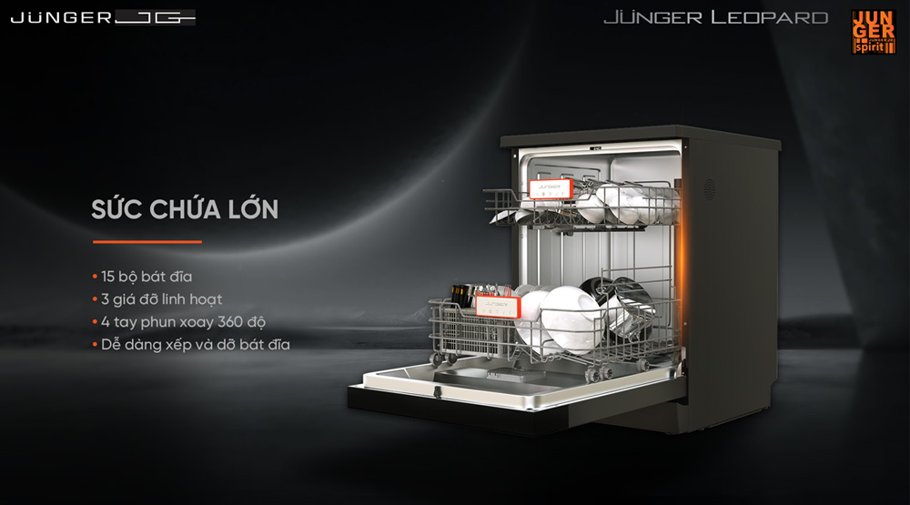 Sức chứa 15 bộ bát đĩa Châu Âu, tương đương 3 - 4 bữa ăn Việt