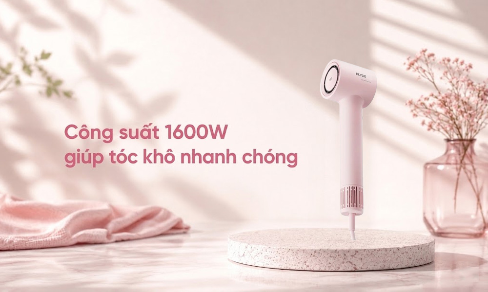 Máy Sấy Tóc Flyco FH6370VN Màu Hồng cung cấp luồng gió mạnh mẽ