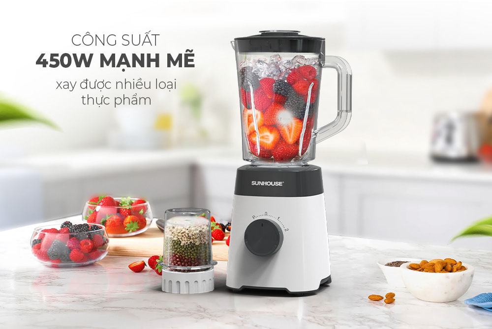 Máy Xay Sinh Tố Sunhouse SHD5114 hỗ trợ 2 tốc độ, 1 nút nhồi