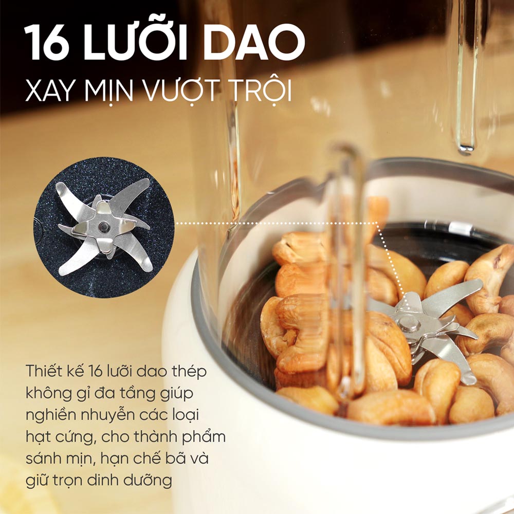 16 lưỡi dao thép không gỉ bền bỉ, an toàn khi tiếp xúc với thực phẩm