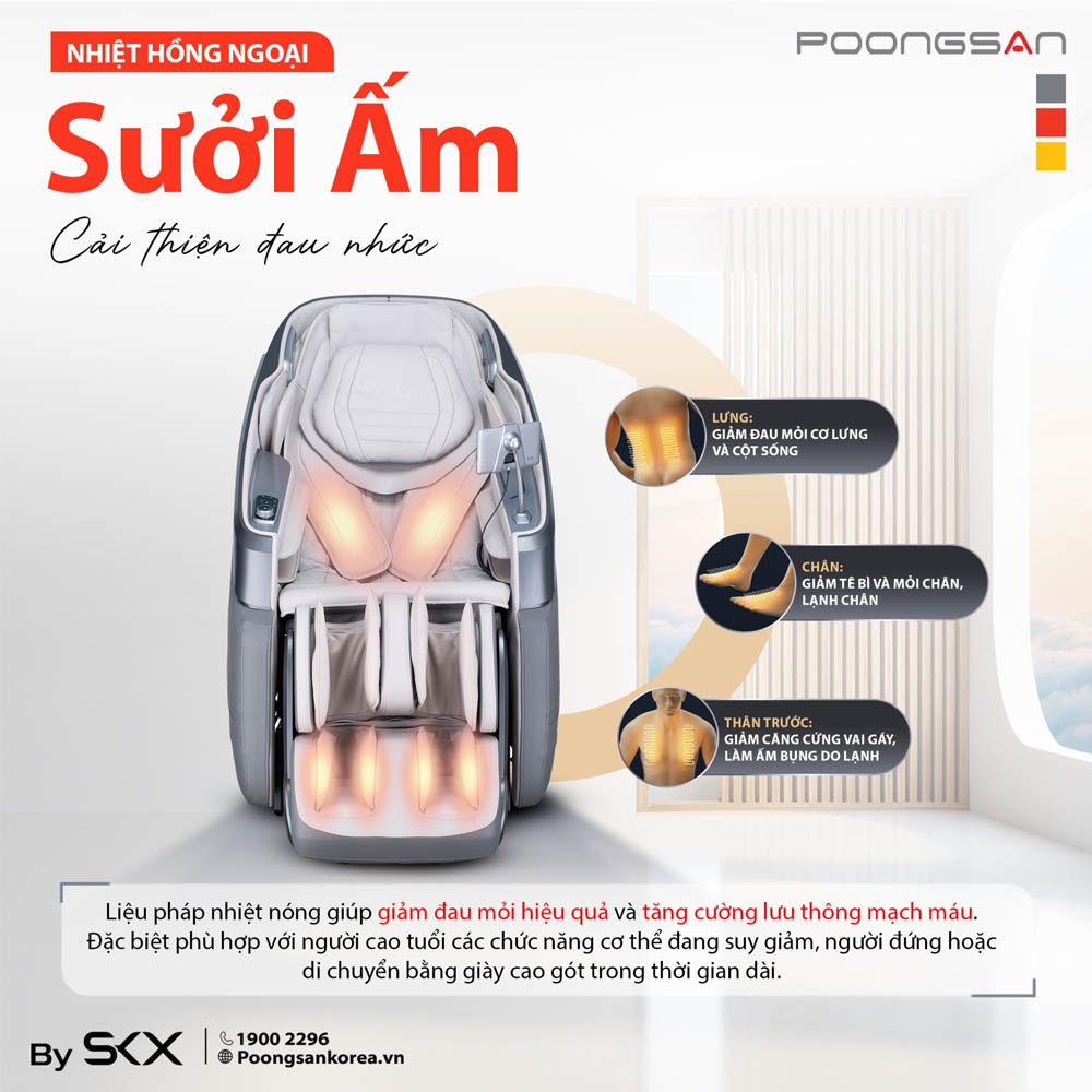 Ghế Massage Poongsan MCP-865 tích hợp nhiệt hồng ngoại toàn diện