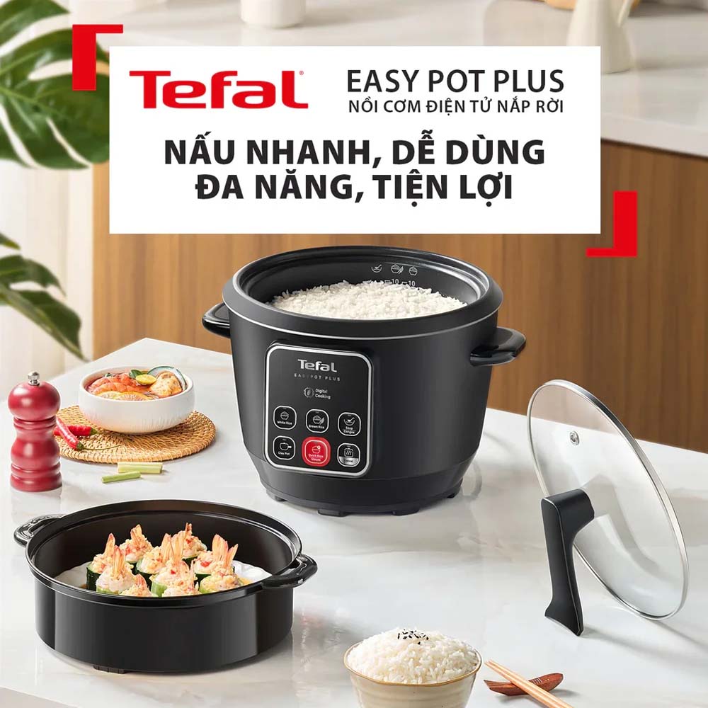 Nồi Cơm Điện Tử Tefal 1.8 Lít RK1088Y0 sở hữu thiết kế nắp rời