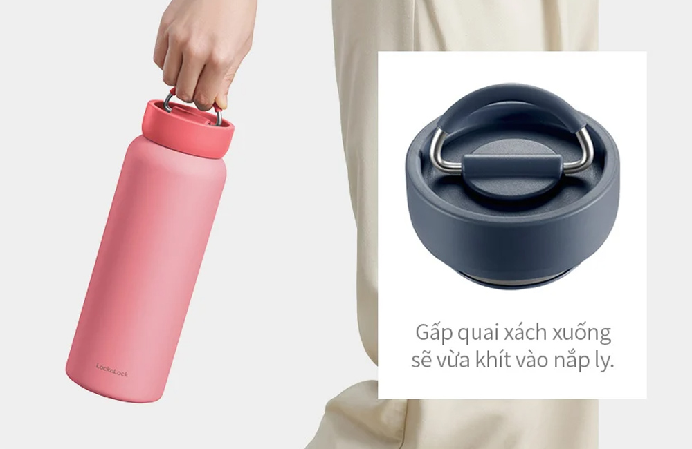 LocknLock Jumbo Tumbler 900ml LHC4300YRED tích hợp quai xách ẩn
