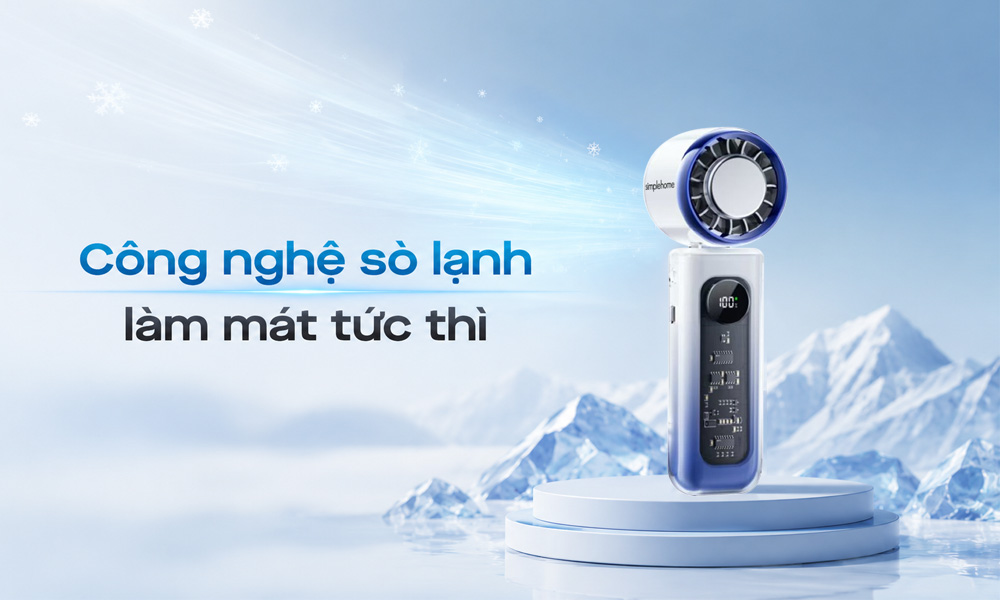 Quạt Cầm Tay Simplehome A231 Màu Xanh Ombre làm mát tức thì