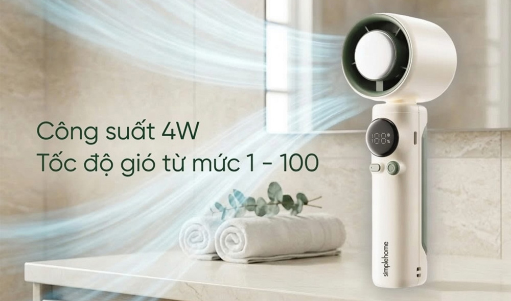 Quạt Cầm Tay Có Sò Lạnh Simplehome SS-026 Màu Trắng Ngà