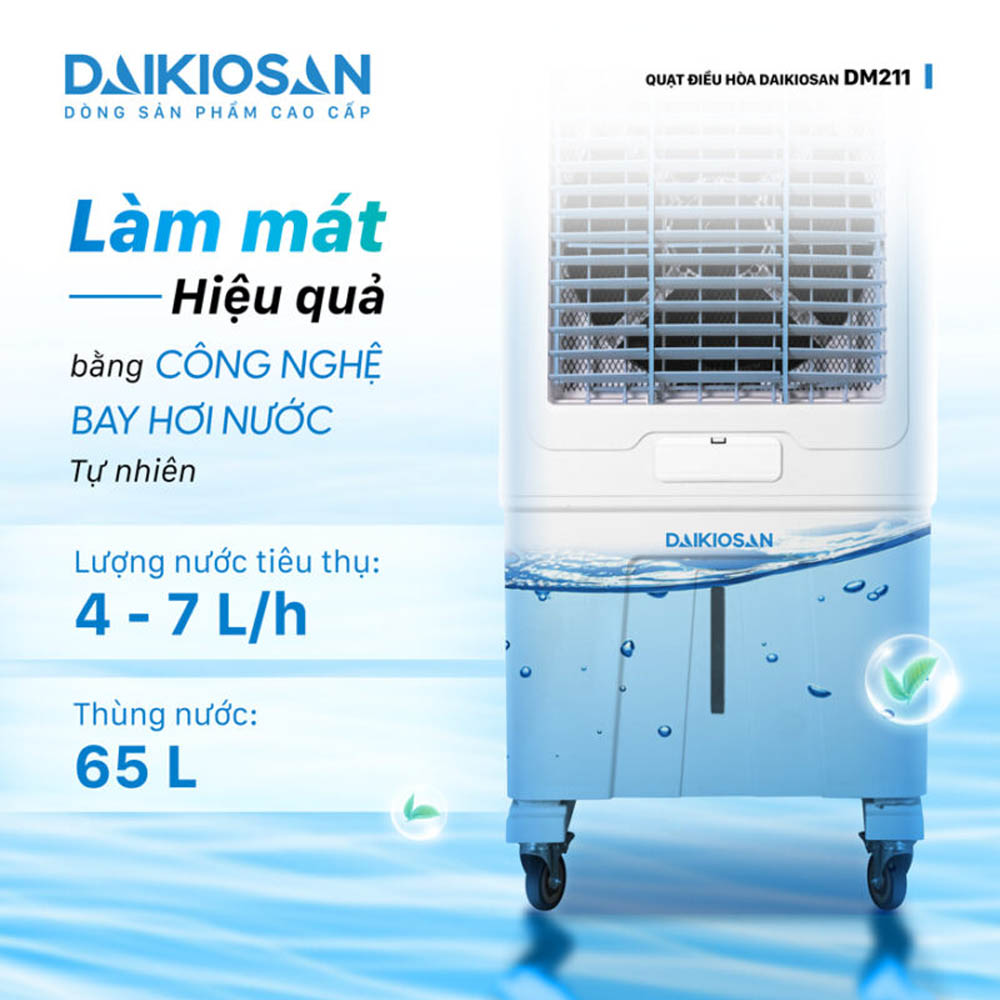 Quạt Điều Hòa Daikiosan DM211 có dung tích bình chứa nước lớn