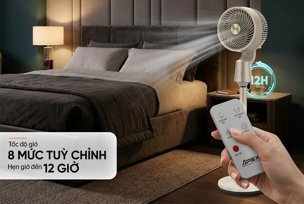 Quạt Đứng Tuần Hoàn Sunhouse Apex APF7320GY hẹn giờ đến 12 giờ