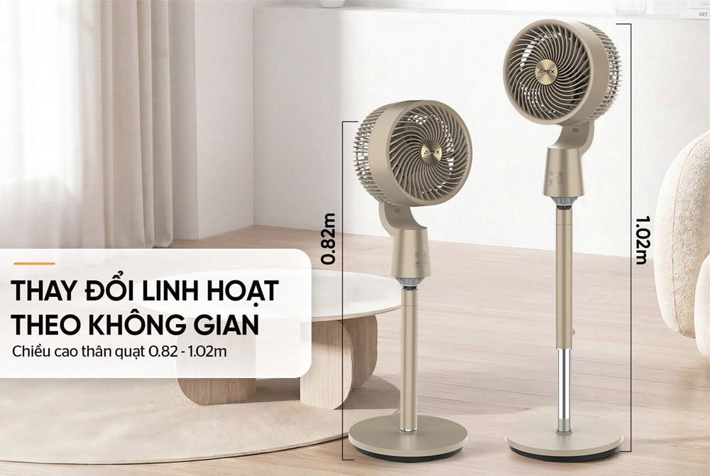 Dễ dàng thay đổi chiều cao của Quạt Đứng Tuần Hoàn Sunhouse Apex APF7320GY