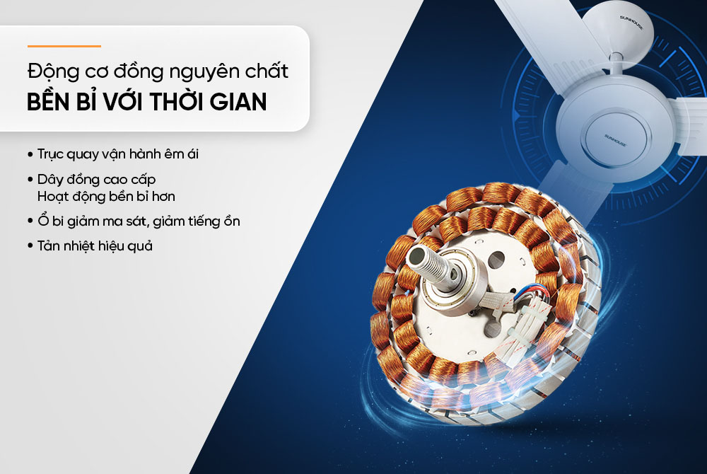 Quạt Trần 3 Cánh Sunhouse SHD7659 75W vận hành êm ái