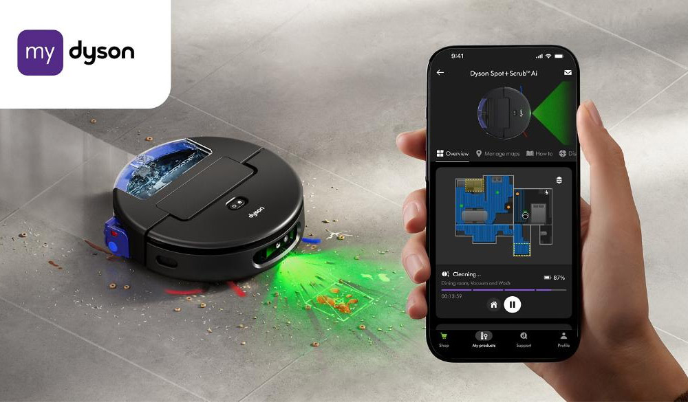 Dễ dàng điều khiển Robot Hút Bụi Dyson Spot+Scrub™ Ai RB05-A