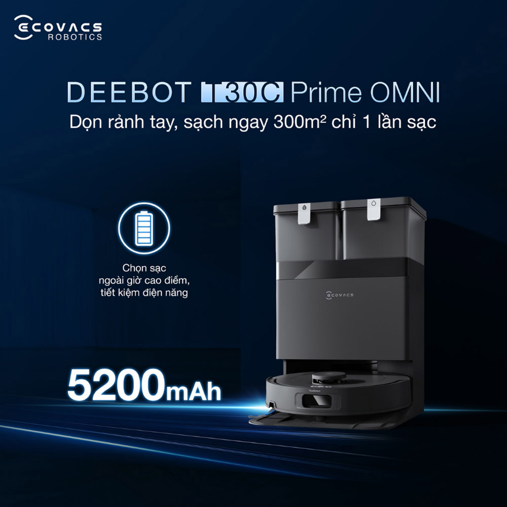 Robot Hút Bụi Ecovacs T30C Prime Omni lý tưởng dọn dẹp không gian lớn