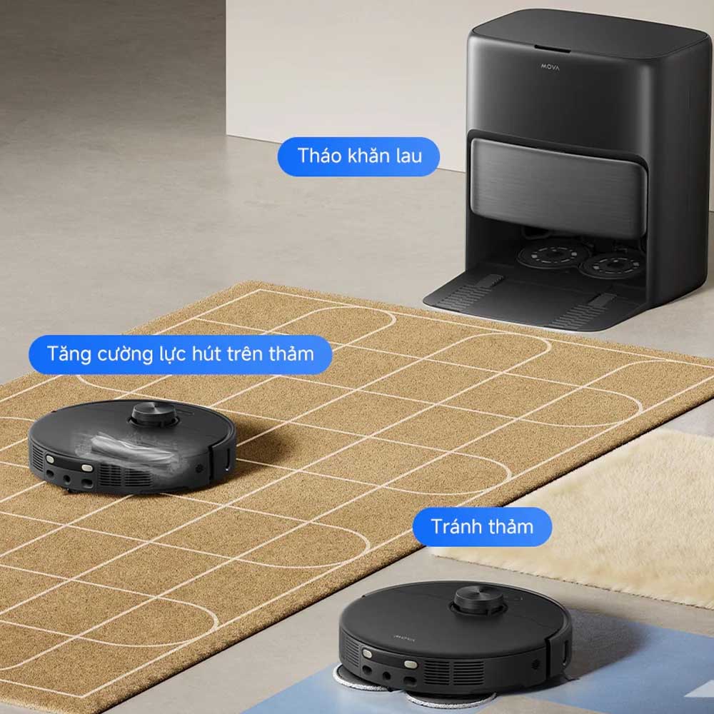 Robot Hút Bụi Lau Nhà Mova P70 Pro Ultra tự động nâng hoặc tháo khăn lau