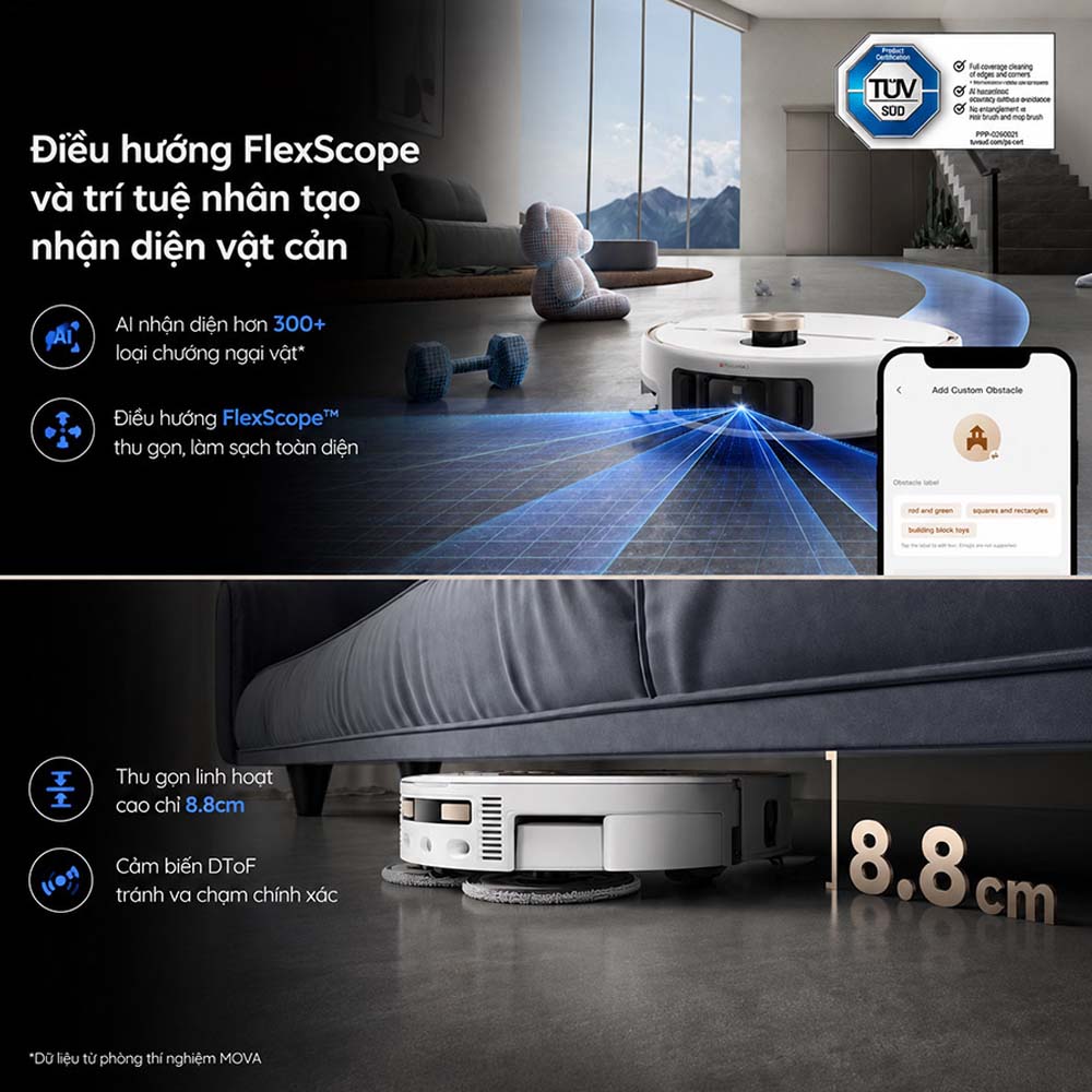 Robot Hút Bụi Lau Nhà Mova V70 Ultra nhận diện vật cản thông minh