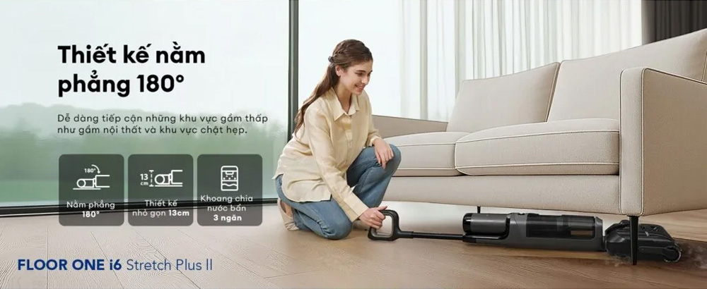 Tineco Floor One i6 Stretch Plus II sở hữu thiết kế gập phẳng 180°