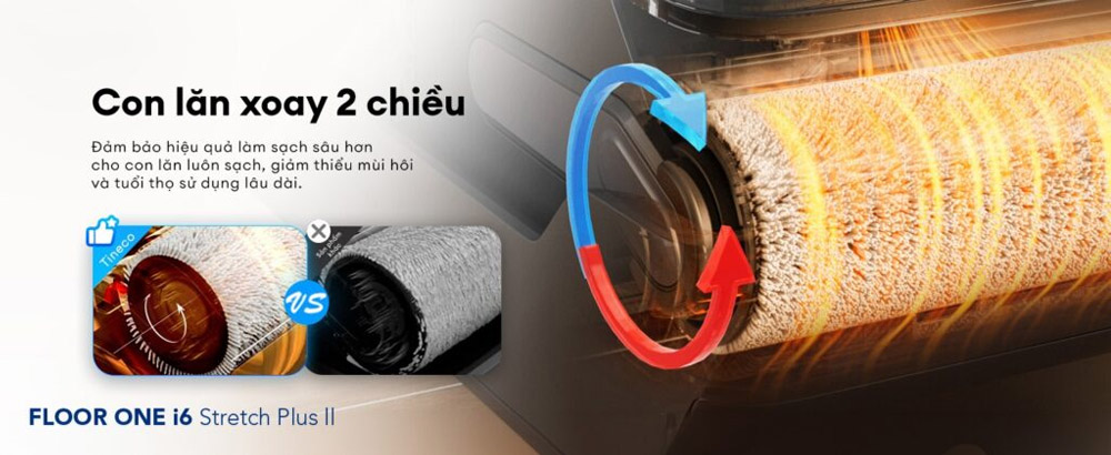 Con lăn xoay 2 chiều hỗ trợ làm sạch sâu hơn