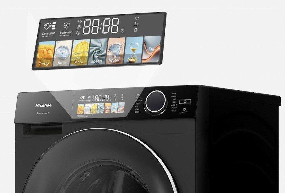 Bảng điều khiển đa sắc màu trên Máy Giặt Hisense Inverter 12 Kg WF120M5