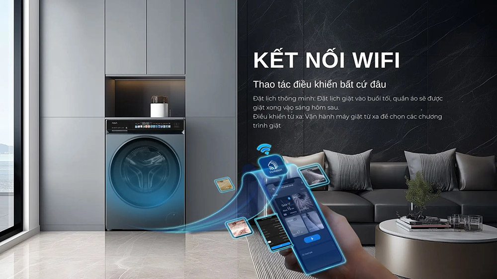 Kết nối Wifi giúp quản lý Máy Giặt AW14-BD4377U1L(GN) mọi lúc mọi nơi