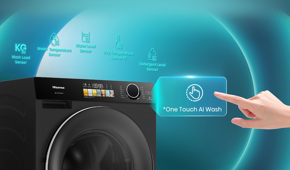 Máy giặt Hisense WF120M5 với tính năng một chạm giặt AI