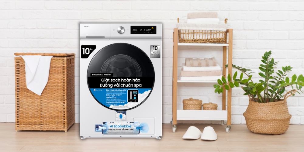 Máy Giặt Samsung Bespoke WW10DB7U34GWSV màu trắng hiện đại