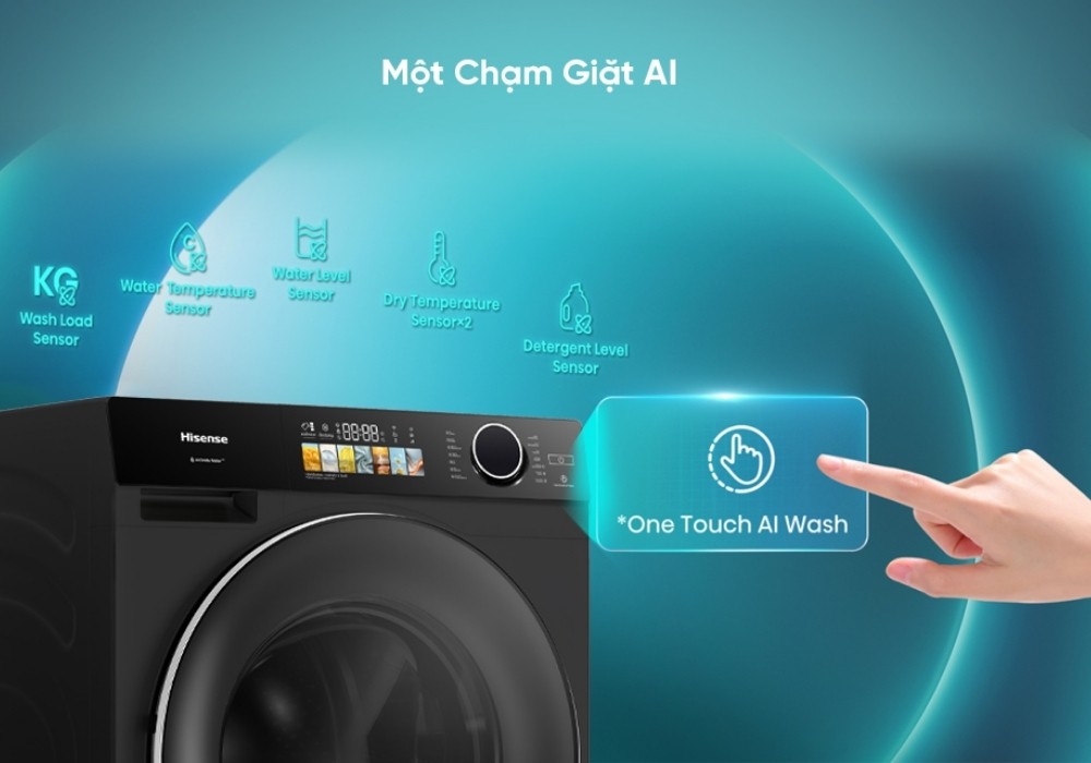 Máy Giặt Sấy Hisense WD120M5 một chạm giặt AI