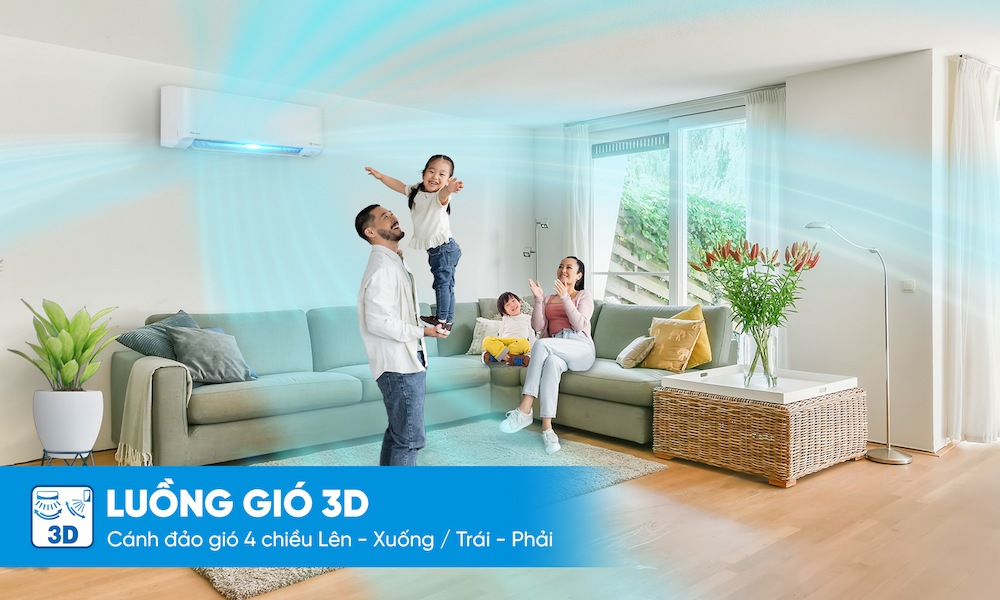 Luồng gió 3D trên máy lạnh Daikin FTKM60AVMV phân bổ hơi lạnh đồng đều