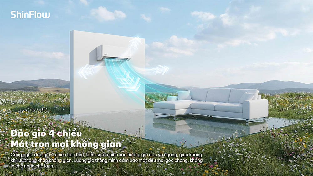 Máy Lạnh ShinFlow 1 Hp SW10IAA4DI-5VN đảo gió 4 chiều làm mát đồng đều khắp phòng