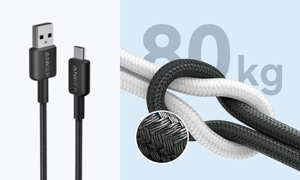 Cáp sạc Anker 322 A-C 1.8m Nylon Đen (Black)